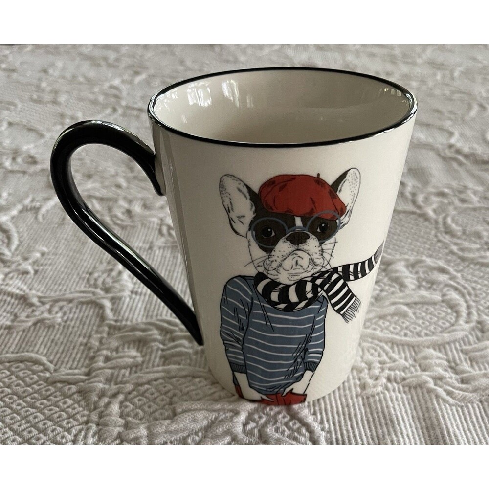 French Bulldog Hipster Mug Beret Paris Dog Signature Housewares Stoneware 16 oz